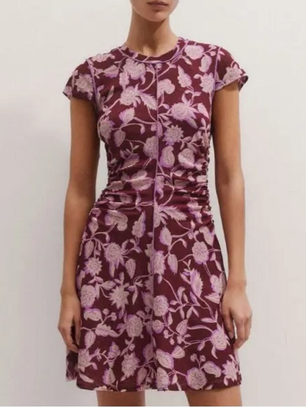 ME+EM Midnight Hibiscus Print Ruched Mini Dress Pink Multi No Size Tag
